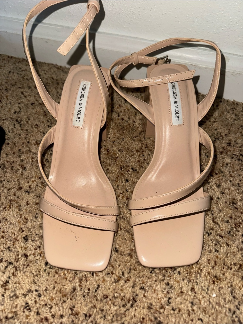 Chelsea & Violet Nude Strappy Block Heels